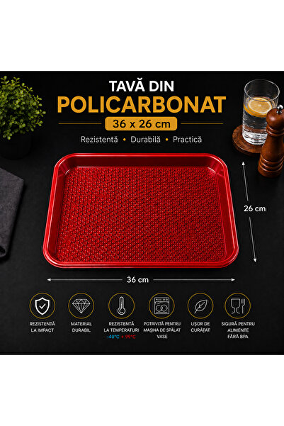 POLIGLOW Tavă din policarbonat 36 × 26 cm – Rezistentă la impact și zgârietur...