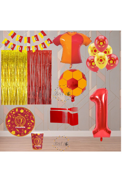 BAL10 DÜNYASI Bal10 1 Year Old Yellow Red Themed Fan Luxury Birthday Party Set