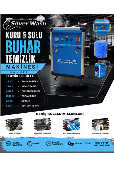 Silver Wash 25 LT Profesyonel Manuel Buharlı Temizlik Makinesi | Oto Detay, M...
