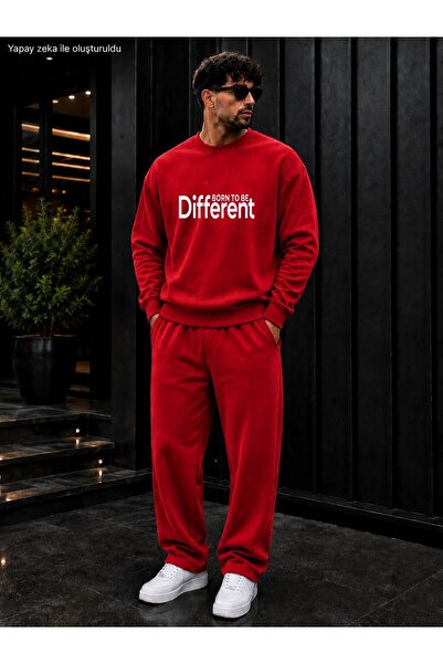 caddekombin Men's Born to Be Different Typography Printed Crew Neck Regular F...