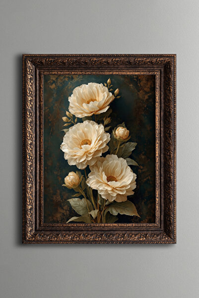 epiqart Cream Peonies - Vintage Patterned Painting - Thick Model