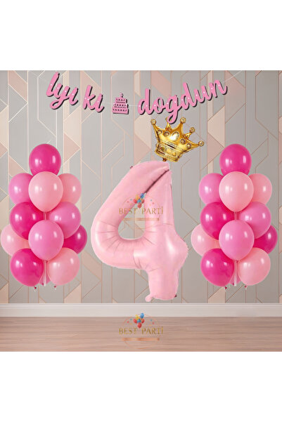 BEST PARTİ Best Pink Color Themed Numbered Birthday Party Set Age-4