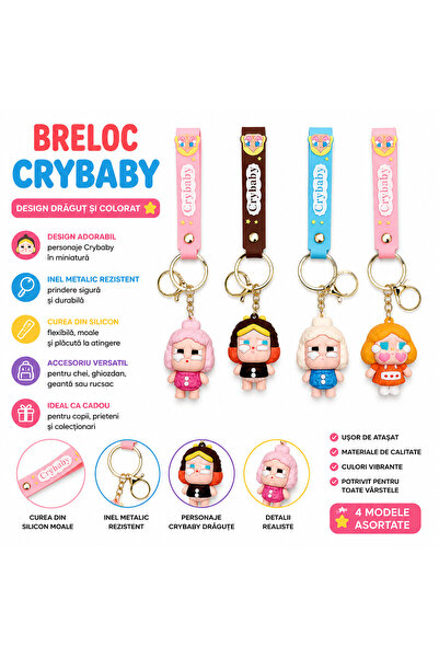 SHOP LIKE A PRO Breloc Cry Baby cu Figurină, Curea din Silicon și Inel Metali...