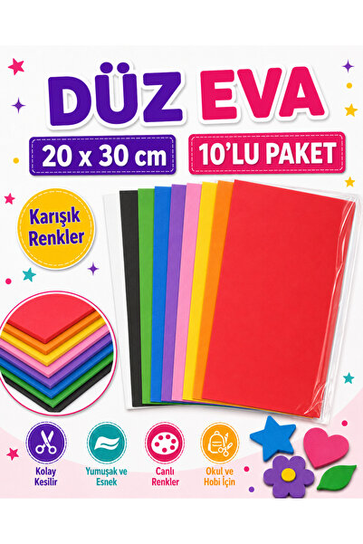 kruxon 20x30 cm EVA 10’lu Paket Karışık Renkli Hobi ve Etkinlik Süngeri