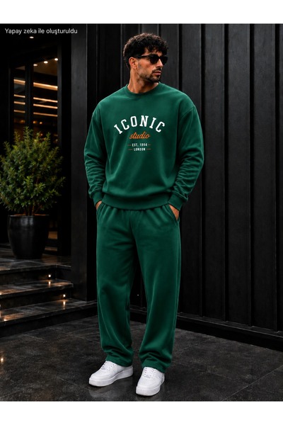 caddekombin Men's Iconic Studio London Printed Crew Neck Regular Fit Men's Tr...