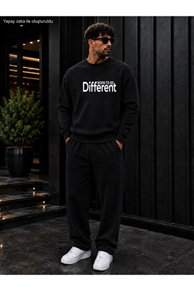 caddekombin Men's Born to Be Different Typography Printed Crew Neck Regular F...