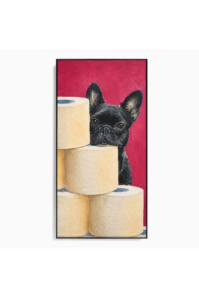 Luxcanva Tablou Canvas Bulldog Francez Jucaus 60x120 cm cu Rama Negru Bulldog...