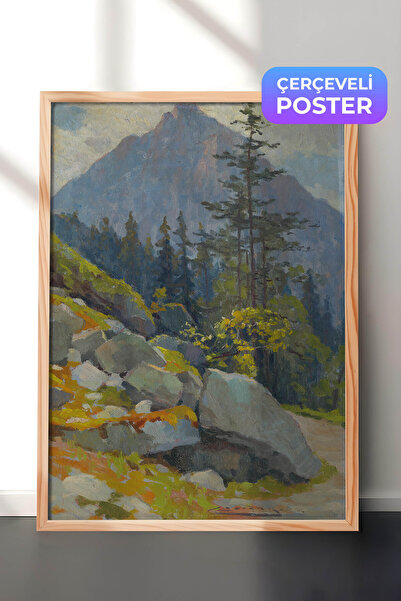 Zestia Impressionist Wall Painting with Wooden Frame, Mountain and Pine Lands...