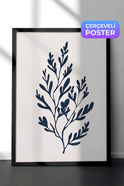 Zestia Pictură murală minimalistă cu ramă neagră, ilustrație cu ramură de fru...