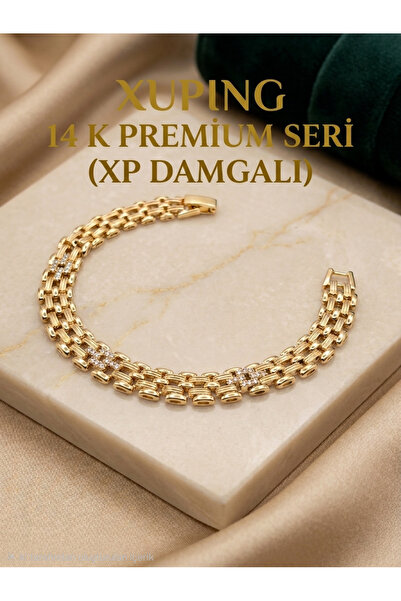 Xuping XP Damgalı 14K Gold Kaplama Taşlı Tasarım Bileklik - 18 cm