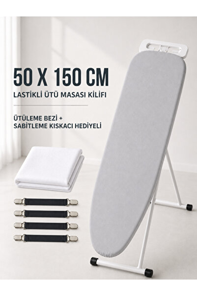 BEYLİNİ HEDİYELİ Ütü Masası Kılıfı Ütü Bezi ve Gerdirme Kayışı 50x150 CM Last...