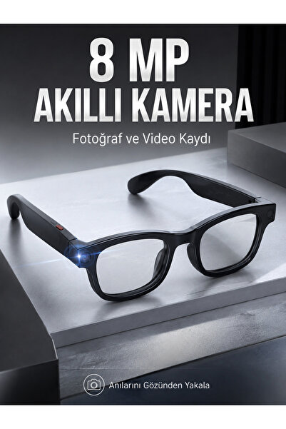 taştekin global Siyah Bluetooth Akıllı Kamera Gözlüğü 8 MP Kameralı AI Çeviri...