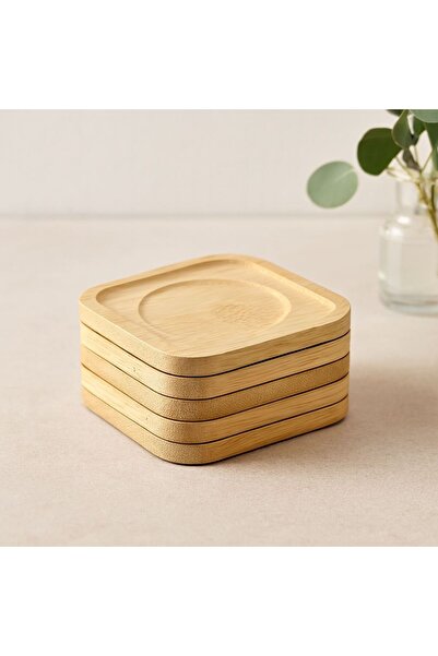 Mestore Bamboo Wooden Square Tea Plate 9.7X9.7 cm - Set of 6