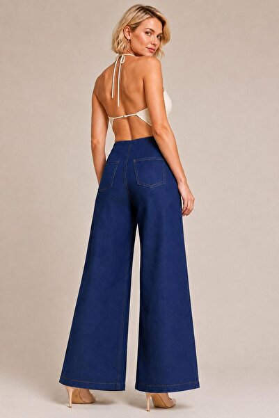 Echo&Ember Pantaloni din denim albastru închis, cu talie elastică, fără buzun...