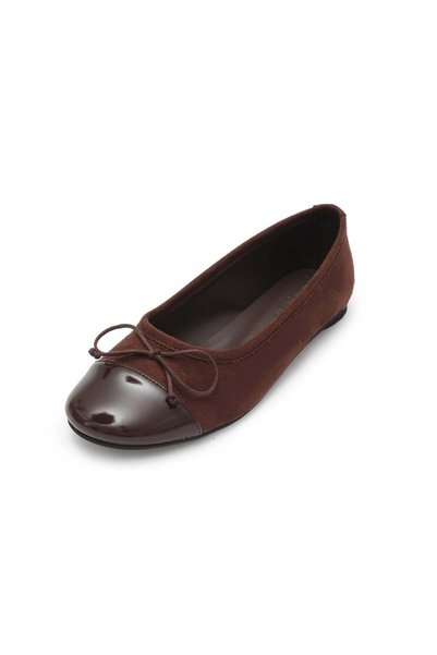 Mio Gusto Brown Patent Leather Suede Decorated Round Toe Women's Ballerinas