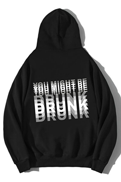 BRZ COLLECTION Unisex Oversize You Might Be Drunk Hoodie Black