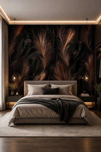 dreamwall Tavus Kuşunun Gece Tüyleri Desenli Tek Parça Tekstil Duvar Kağıdı