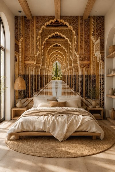 dreamwall Altın Kemerler-Bahçeye Açılan Yaldızlı Sütunlar Desenli Tek Parça T...