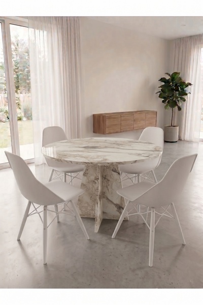 HMC DECOR Modern Yuvarlak 100cm Yemek Masası-mutfak Masası EFES (SANDALYELER ...