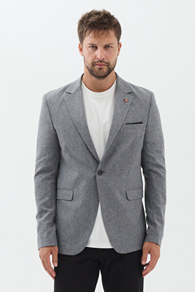 Frappoli Gedson Men's Black-Grey Linen Look Slim Fit Slim-Fit Spring-Summer S...