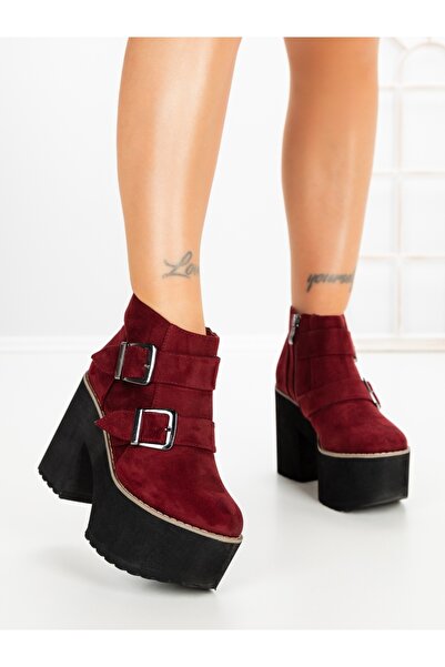Steps Higher Botine dama cu toc gros si platforma visinii din material textil...