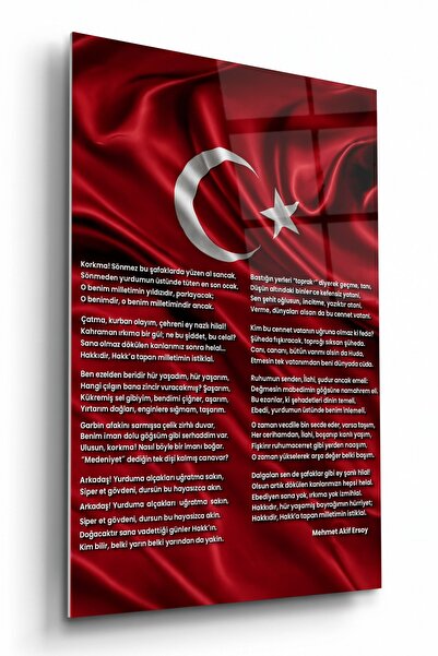 Türk Bayrağı ve İstiklâl Marşı Cam Duvar Tablosu Cam Tablo Salon Ofis Duvar Dekoru