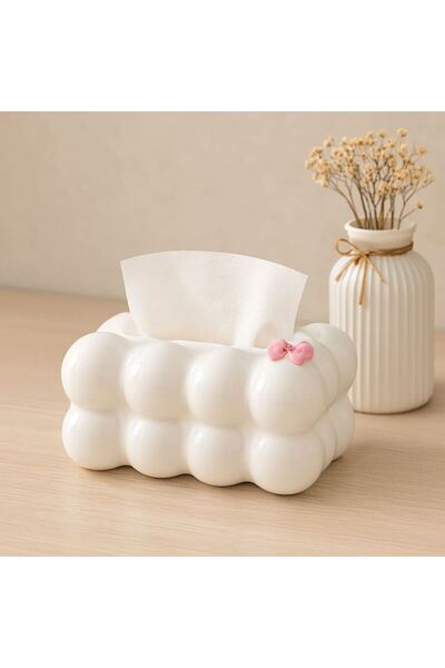 Mestore White Cloud Patterned Desktop Spring-Loaded Napkin Holder 19X12.5X8.5 cm