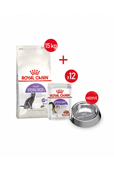 Royal Canin Sterilised37-Kuru Kedi Maması 15kg + Yaş Mama 12*85gr +.Çelik Mam...