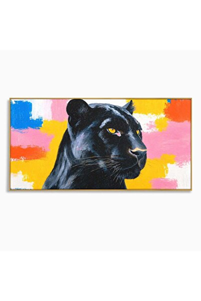 Luxcanva Tablou Canvas Eleganta Salbatica 100x50 cm cu Rama Auriu Pantera Ani...