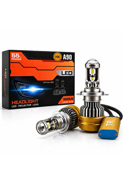 Oto Çizgi H4 A90 LED Xenon 55W 8200LM Optik Lensli 6500K Beyaz Işık Far Ampulü