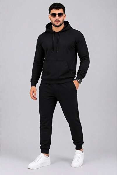 GurkStore Men's Two Thread Hooded Kangaroo Pocket Sweatshirt Jogger Pants Bot...