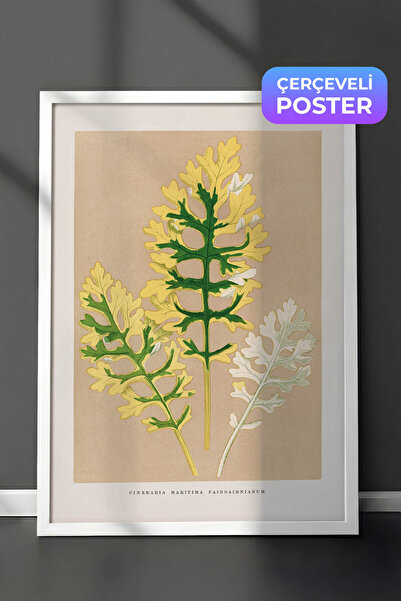Zestia Pictură murală botanică vintage cu ramă albă, ilustrație cu frunze var...