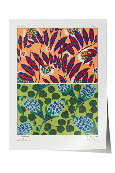 Zestia Poster Premium Art Deco, Model de frunze vișinii pe fundal portocaliu,...