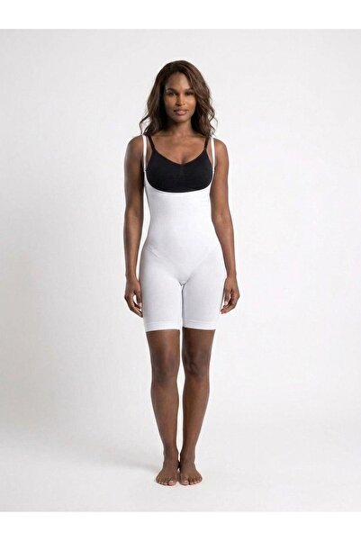cotonhause Women's Underbust Full Length White Body Corset C6T0N09