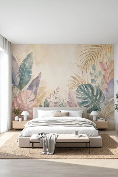 dreamwall Pastel Tropik Bahçe Desenli Tek Parça Tekstil Duvar Kağıdı