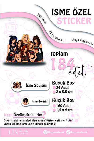 lin notebook MANİFEST İsme Özel Kalem Defter Okul Etiketi, Sudan Etkilenmez, ...