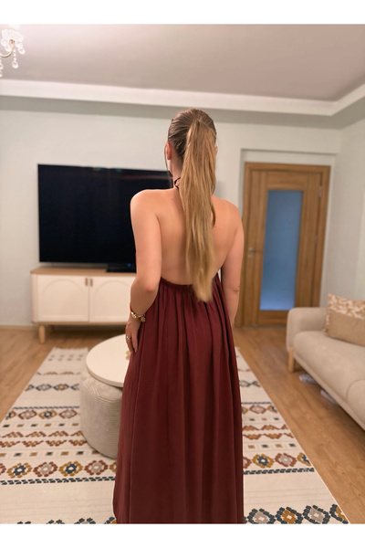 Store Halter Yaka Sırt Dekolteli Elbise