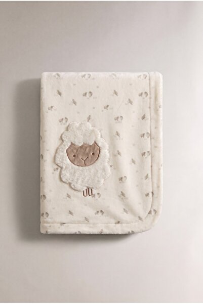 Magu Baby Cotton Lamb Appliqué Ecru Blanket