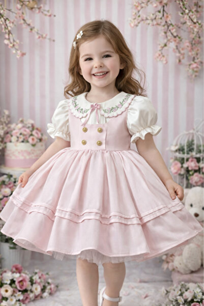 sunshine boutique15 Baby Pink Dress with Embroidered Collar - 6 Years, Length...