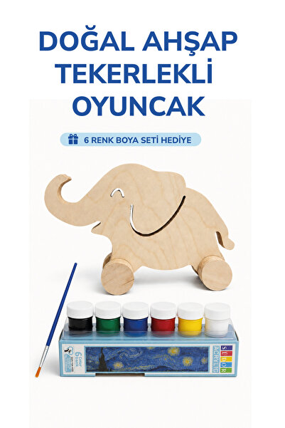 212toyzz Wooden Elephant Toy Natural Handmade Paintable Educational Toy + 6-P...