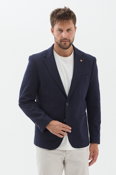 Frappoli Samues Men's Navy Cotton Stretchy Mono Collar Slim Fit Sports Blazer...