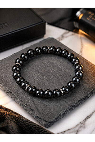 Boncuk Men's Black Onyx Natural Stone Bracelet – Stylish and Modern Men's Jew...