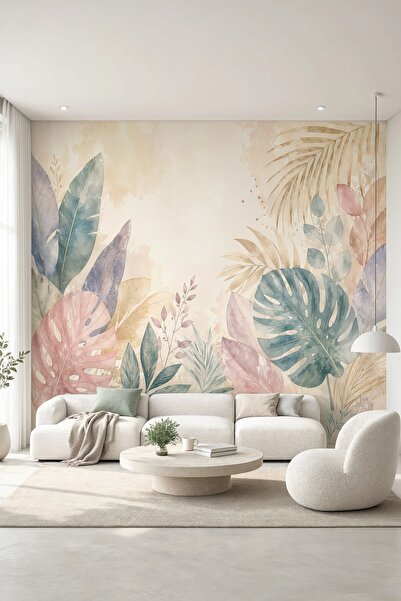 dreamwall Pastel Tropik Bahçe Desenli Tek Parça Tekstil Duvar Kağıdı