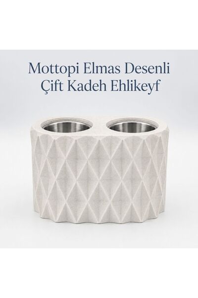 Ehlikeyf Mermer Renk Elmas Desenli,2 Kadeh Yuvalı,Metal İç Hazneli,Termojelli Soğutucu