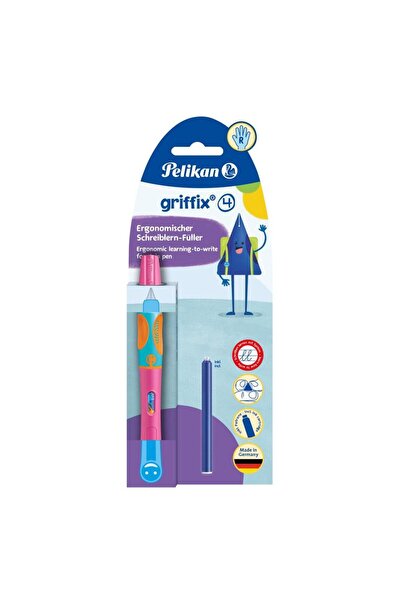 Pelikan Griffix Fountain Pen, Right-Handed, Lovely Pink, 1 Ink Cartridge, Bli...