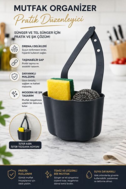 HAZARPAZAR Musluk Askılı Süngerlik | Lavabo Üstü Tel Tutucu Mutfak Organizer ...