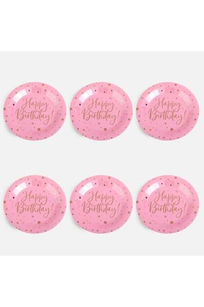 CATIANO Farfurii de Petrecere din Hartie Roz Happy Birthday 18cm - 6buc