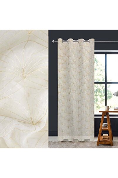 CATIANO Perdea Decorativa Bej cu Model Brodat Inele 140x260cm
