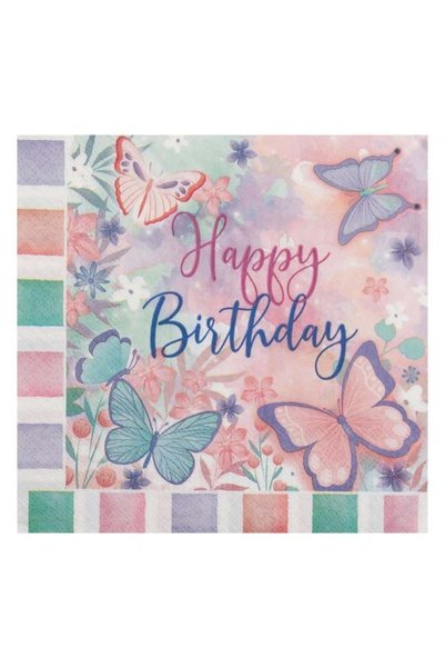 CATIANO Servetele de Masa cu 2 Straturi Roz Verde Menta Fluturi "Happy Birthd...