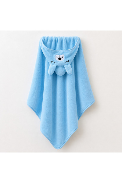 BYFT Daffodil Blue Baby Bath Towel with Hood, Blue Teddy, 80x80 cm
